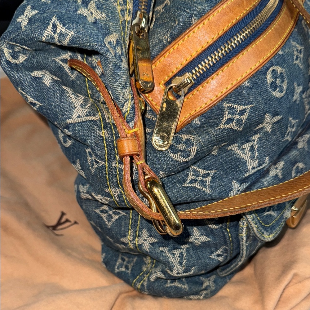 Louis Vuitton Blue Denim and Tan Leather Monogram Shoulder Bag - Picture 10 of 16